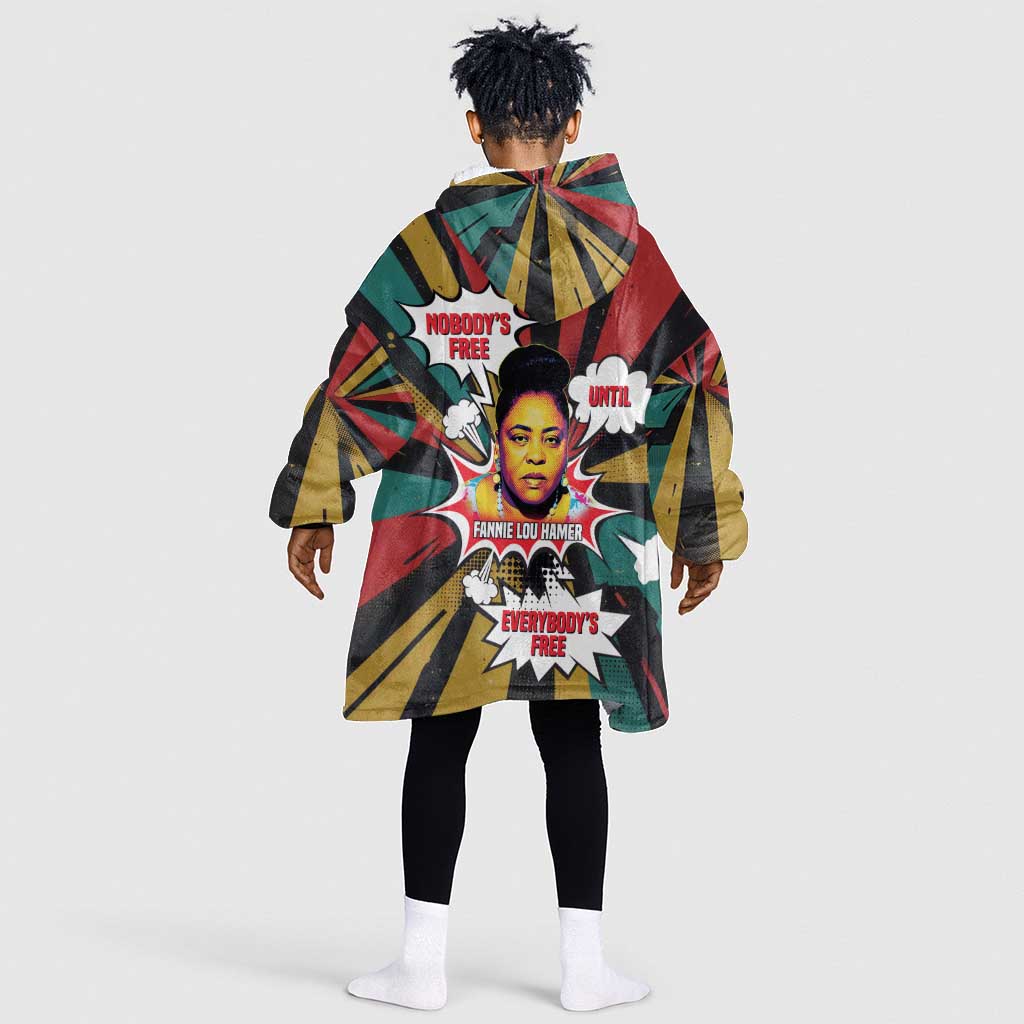Fannie Lou Hamer Kid Wearable Blanket Hoodie with Pop Art Comic Style Design Bold Quote and Civil Rights Tribute - Wonder Print Shop