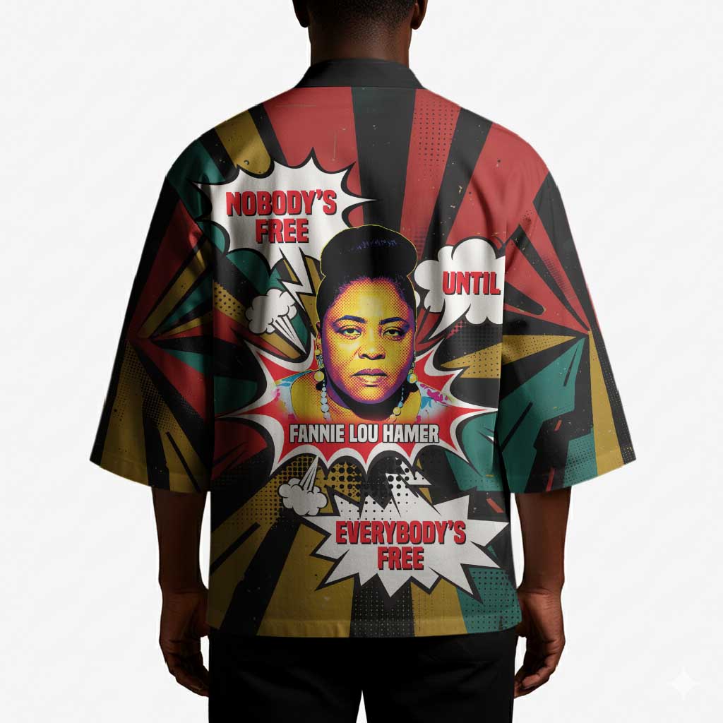 Fannie Lou Hamer Kimono with Pop Art Comic Style Design Bold Quote and Civil Rights Tribute - Wonder Print Shop