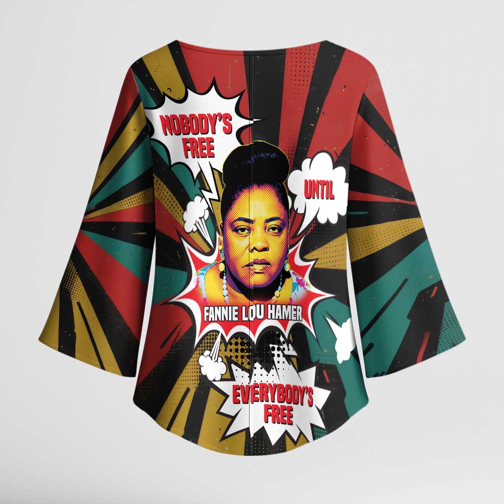 Fannie Lou Hamer Kimono Sleeve Blouse with Pop Art Comic Style Design Bold Quote and Civil Rights Tribute - Wonder Print Shop
