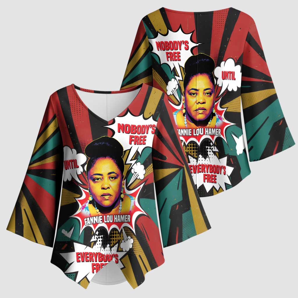 Fannie Lou Hamer Kimono Sleeve Blouse with Pop Art Comic Style Design Bold Quote and Civil Rights Tribute - Wonder Print Shop