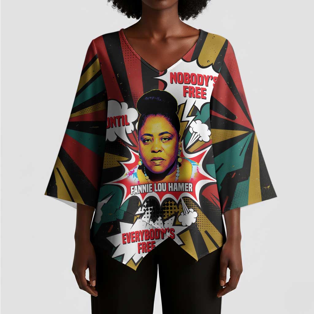 Fannie Lou Hamer Kimono Sleeve Blouse with Pop Art Comic Style Design Bold Quote and Civil Rights Tribute - Wonder Print Shop