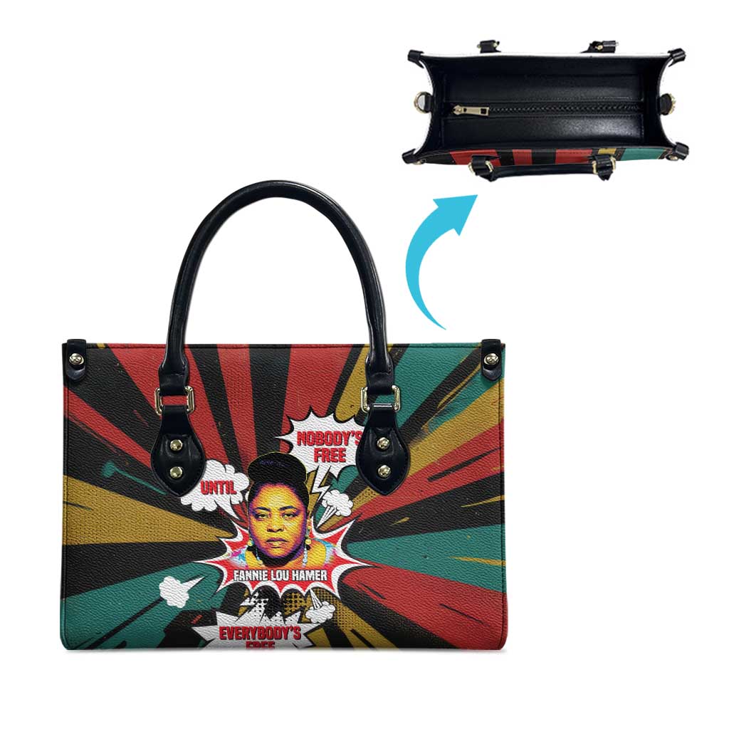 Fannie Lou Hamer Leather Bag with Pop Art Comic Style Design Bold Quote and Civil Rights Tribute - Wonder Print Shop