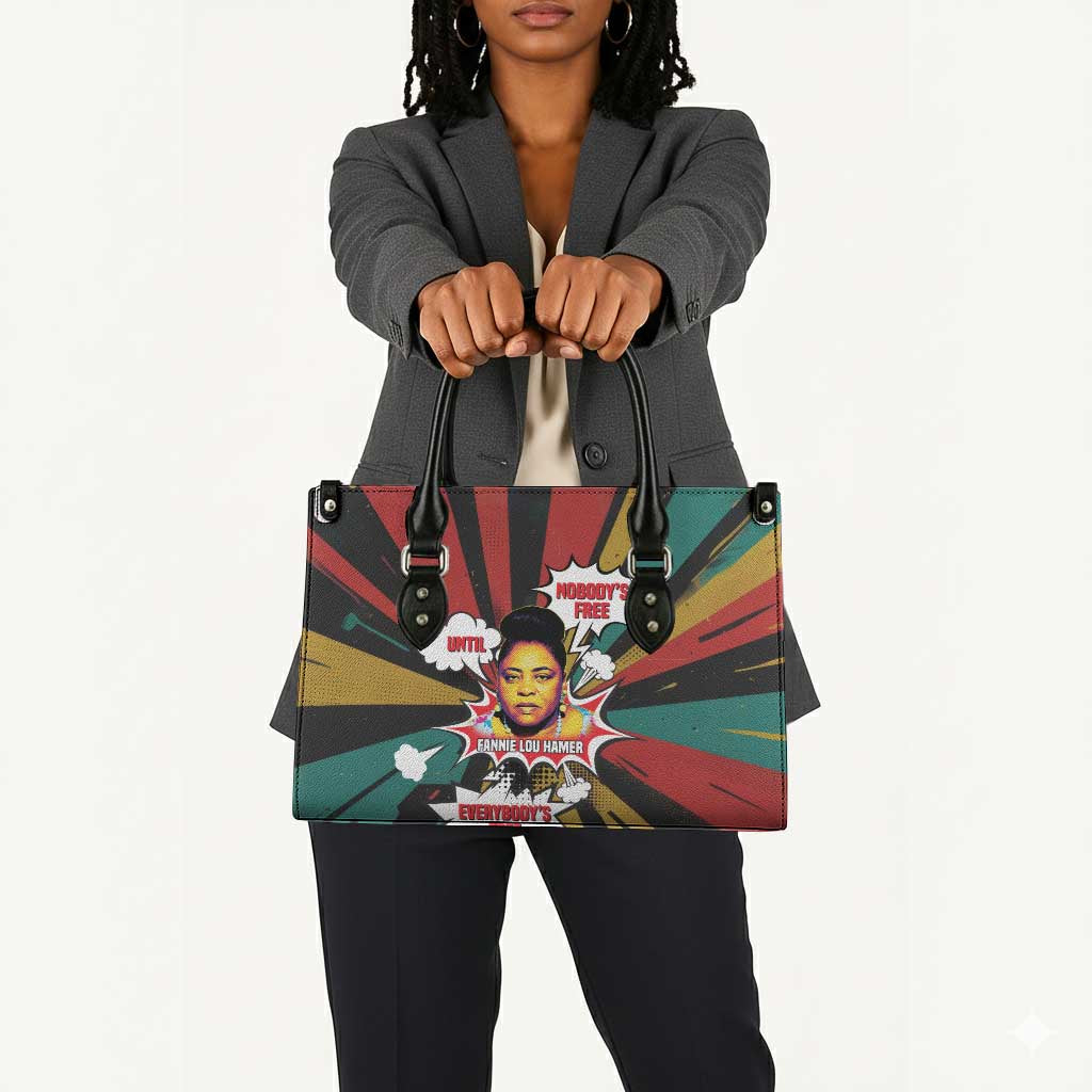 Fannie Lou Hamer Leather Bag with Pop Art Comic Style Design Bold Quote and Civil Rights Tribute - Wonder Print Shop