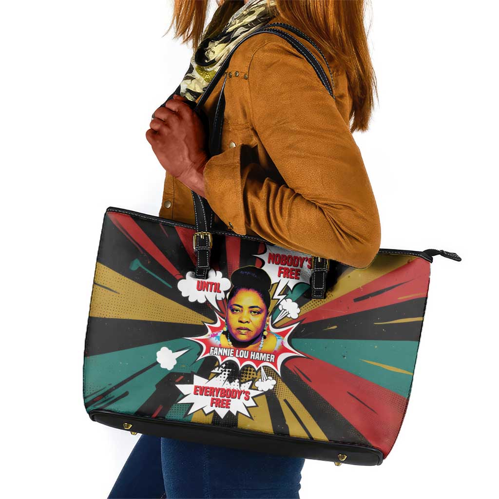 Fannie Lou Hamer Leather Tote Bag with Pop Art Comic Style Design Bold Quote and Civil Rights Tribute - Wonder Print Shop