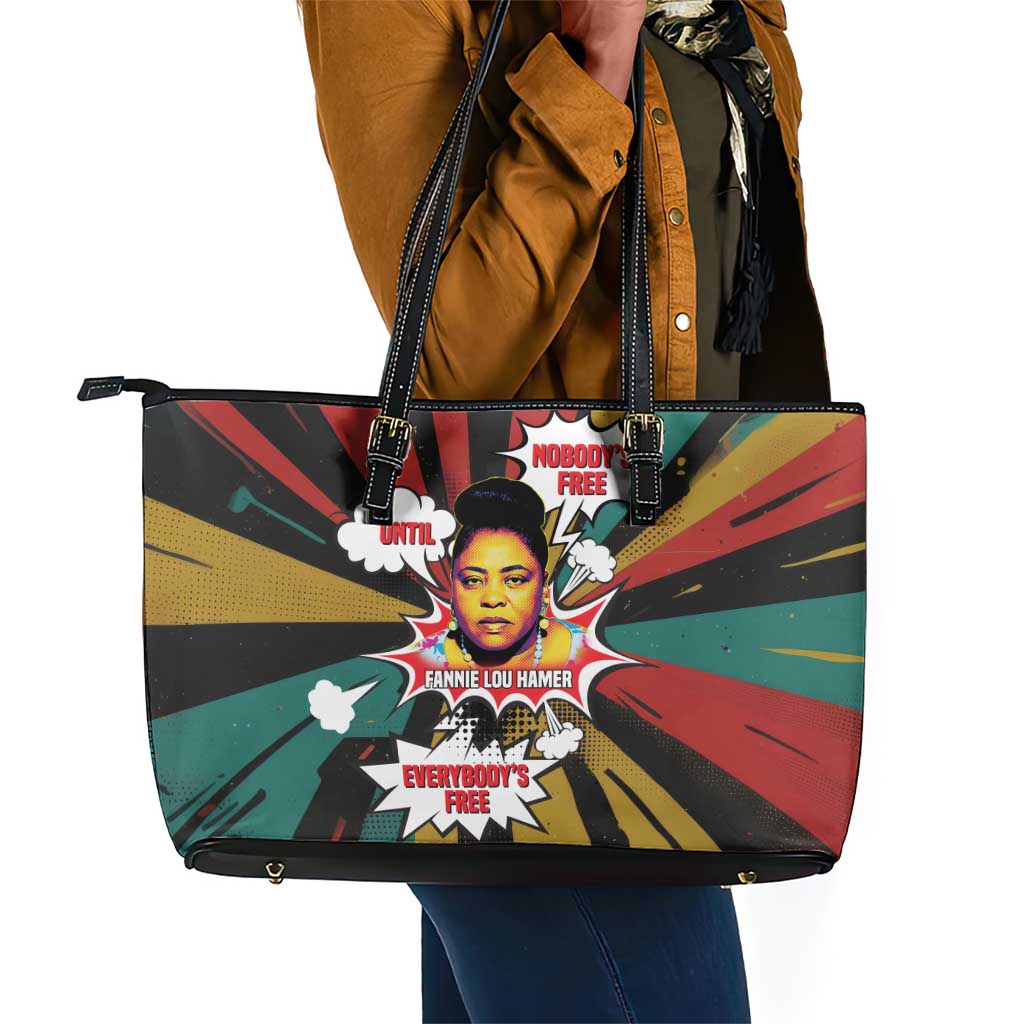 Fannie Lou Hamer Leather Tote Bag with Pop Art Comic Style Design Bold Quote and Civil Rights Tribute - Wonder Print Shop