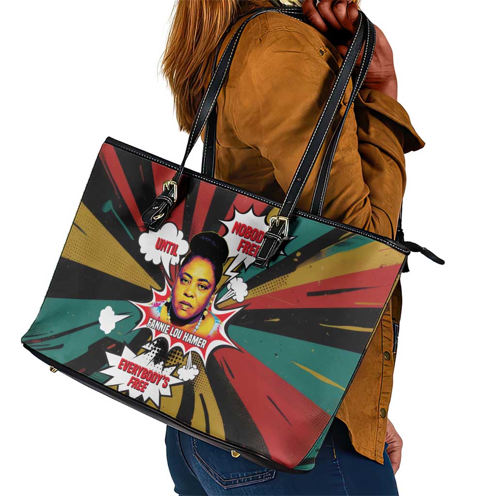 Fannie Lou Hamer Leather Tote Bag with Pop Art Comic Style Design Bold Quote and Civil Rights Tribute - Wonder Print Shop