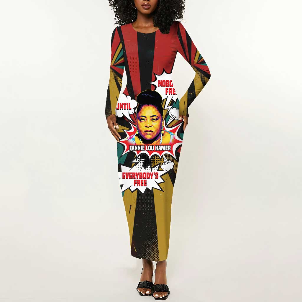 Fannie Lou Hamer Long Sleeve Bodycon Dress with Pop Art Comic Style Design Bold Quote and Civil Rights Tribute - Wonder Print Shop