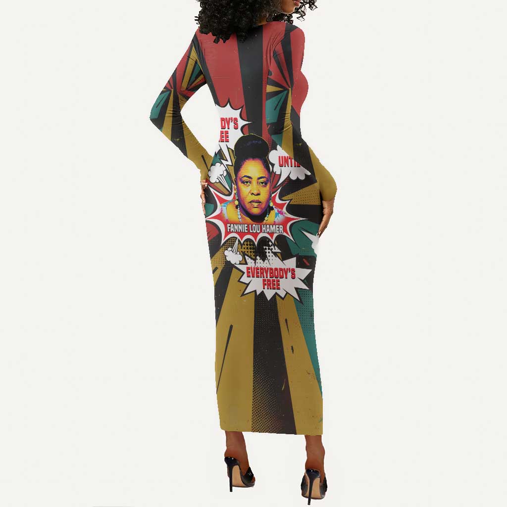Fannie Lou Hamer Long Sleeve Bodycon Dress with Pop Art Comic Style Design Bold Quote and Civil Rights Tribute - Wonder Print Shop