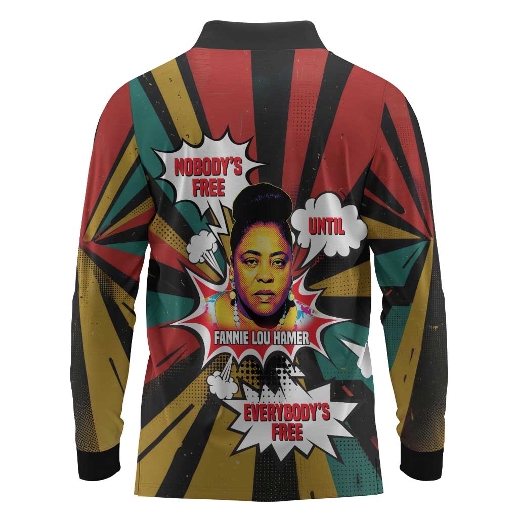 Fannie Lou Hamer Long Sleeve Polo Shirt with Pop Art Comic Style Design Bold Quote and Civil Rights Tribute - Wonder Print Shop