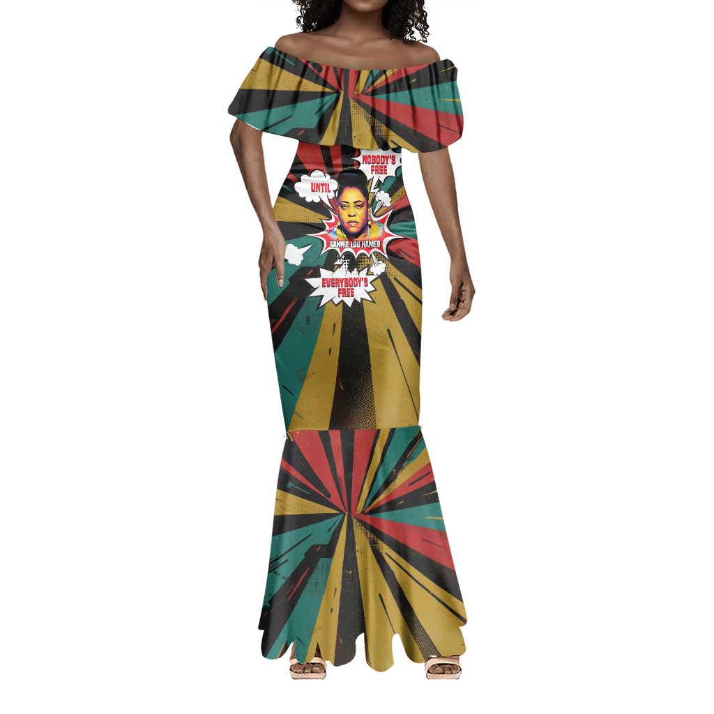 Fannie Lou Hamer Mermaid Dress with Pop Art Comic Style Design Bold Quote and Civil Rights Tribute - Wonder Print Shop