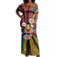 Fannie Lou Hamer Off Shoulder Maxi Dress with Pop Art Comic Style Design Bold Quote and Civil Rights Tribute - Wonder Print Shop