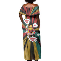 Fannie Lou Hamer Off Shoulder Maxi Dress with Pop Art Comic Style Design Bold Quote and Civil Rights Tribute - Wonder Print Shop