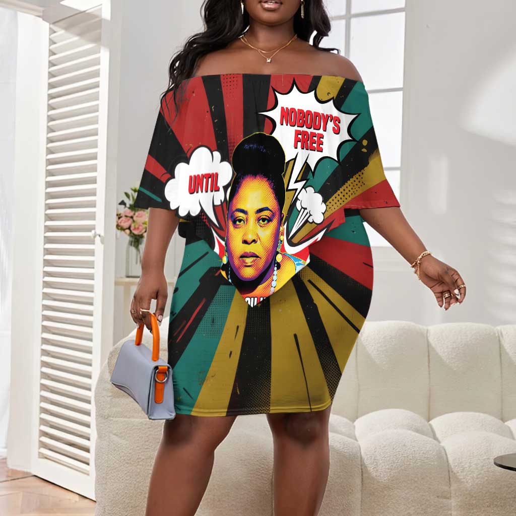 Fannie Lou Hamer Off Shoulder Short Dress with Pop Art Comic Style Design Bold Quote and Civil Rights Tribute - Wonder Print Shop