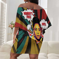 Fannie Lou Hamer Off Shoulder Short Dress with Pop Art Comic Style Design Bold Quote and Civil Rights Tribute - Wonder Print Shop