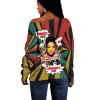 Fannie Lou Hamer Off Shoulder Sweater with Pop Art Comic Style Design Bold Quote and Civil Rights Tribute - Wonder Print Shop