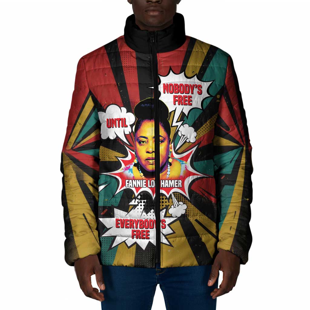 Fannie Lou Hamer Padded Jacket with Pop Art Comic Style Design Bold Quote and Civil Rights Tribute - Wonder Print Shop