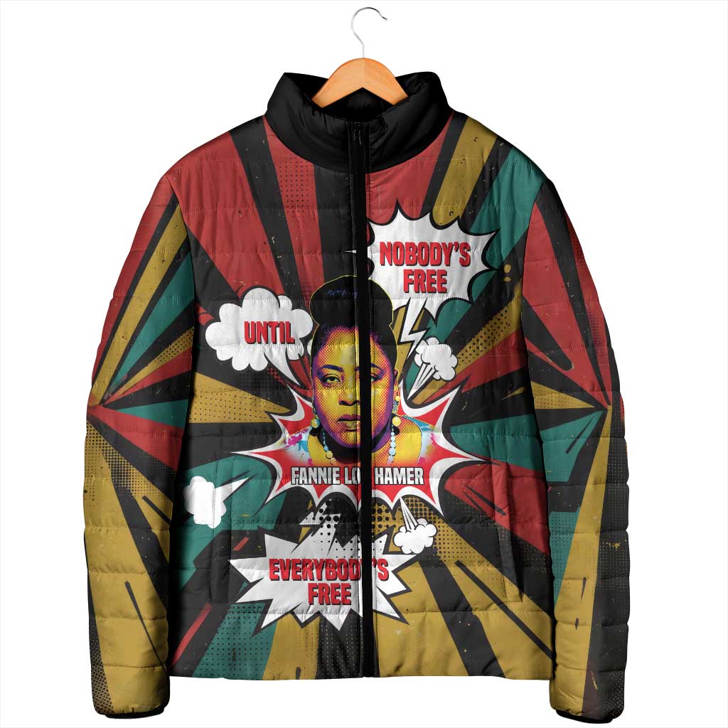 Fannie Lou Hamer Padded Jacket with Pop Art Comic Style Design Bold Quote and Civil Rights Tribute - Wonder Print Shop