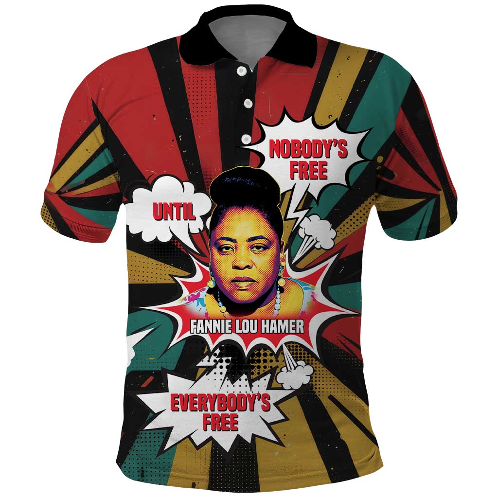 Fannie Lou Hamer Polo Shirt with Pop Art Comic Style Design Bold Quote and Civil Rights Tribute - Wonder Print Shop