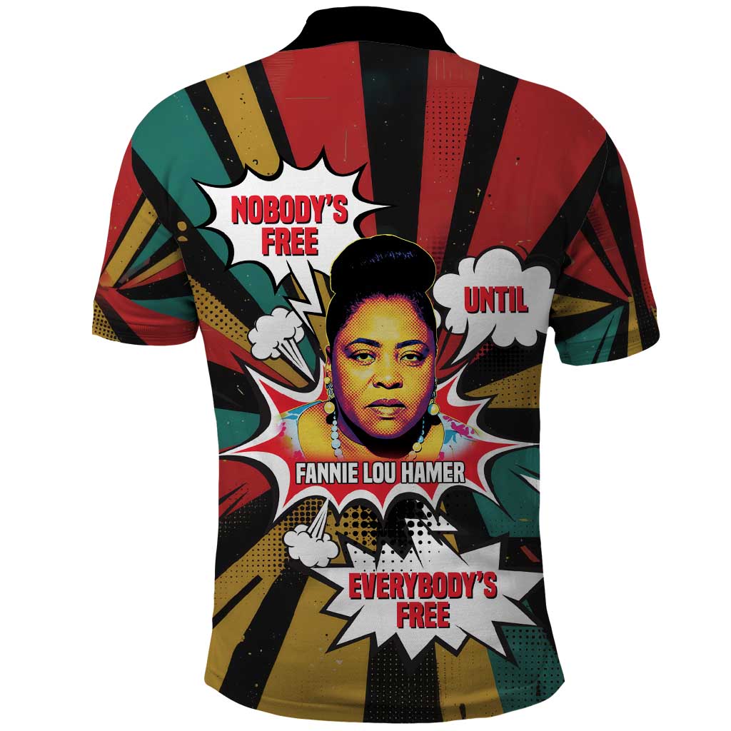 Fannie Lou Hamer Polo Shirt with Pop Art Comic Style Design Bold Quote and Civil Rights Tribute - Wonder Print Shop