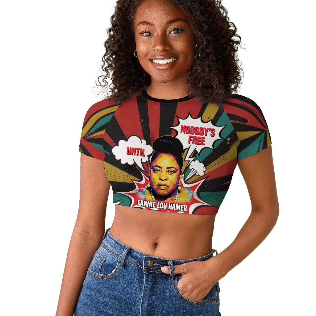 Fannie Lou Hamer Raglan Cropped T shirt with Pop Art Comic Style Design Bold Quote and Civil Rights Tribute - Wonder Print Shop
