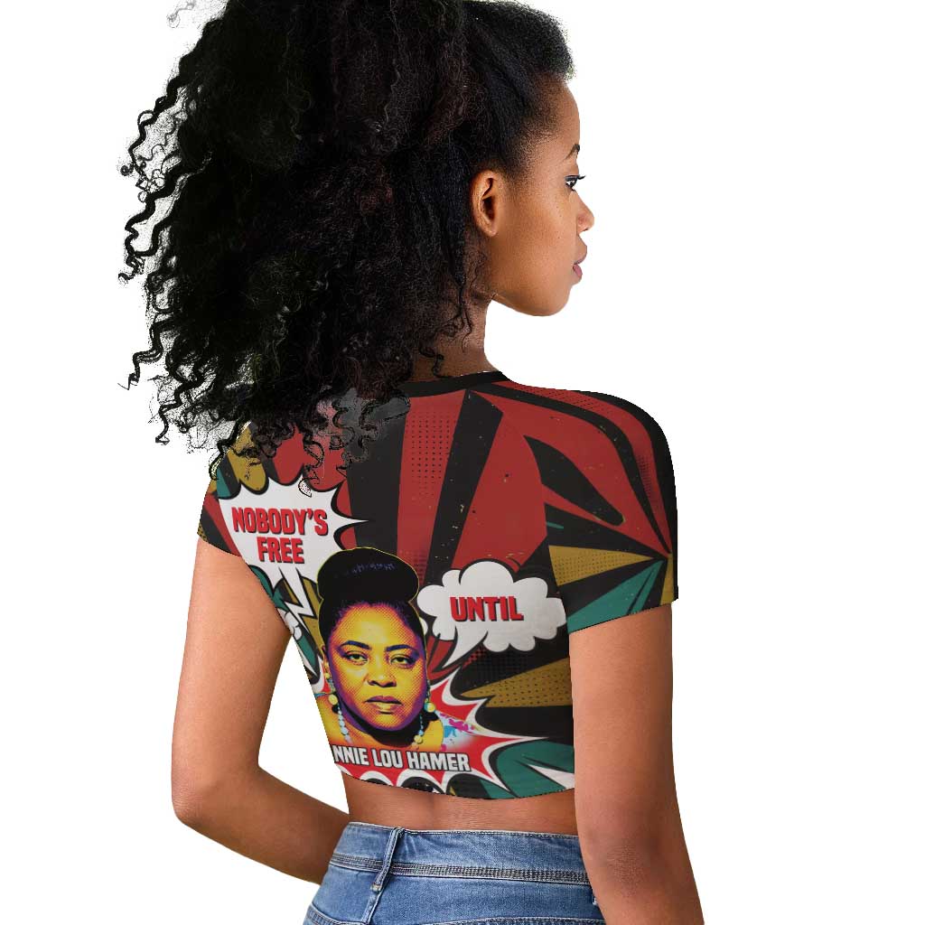 Fannie Lou Hamer Raglan Cropped T shirt with Pop Art Comic Style Design Bold Quote and Civil Rights Tribute - Wonder Print Shop