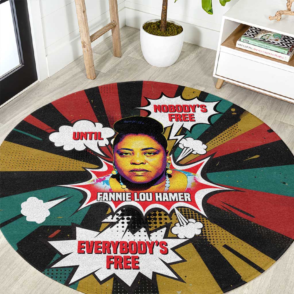 Fannie Lou Hamer Round Carpet with Pop Art Comic Style Design Bold Quote and Civil Rights Tribute - Wonder Print Shop