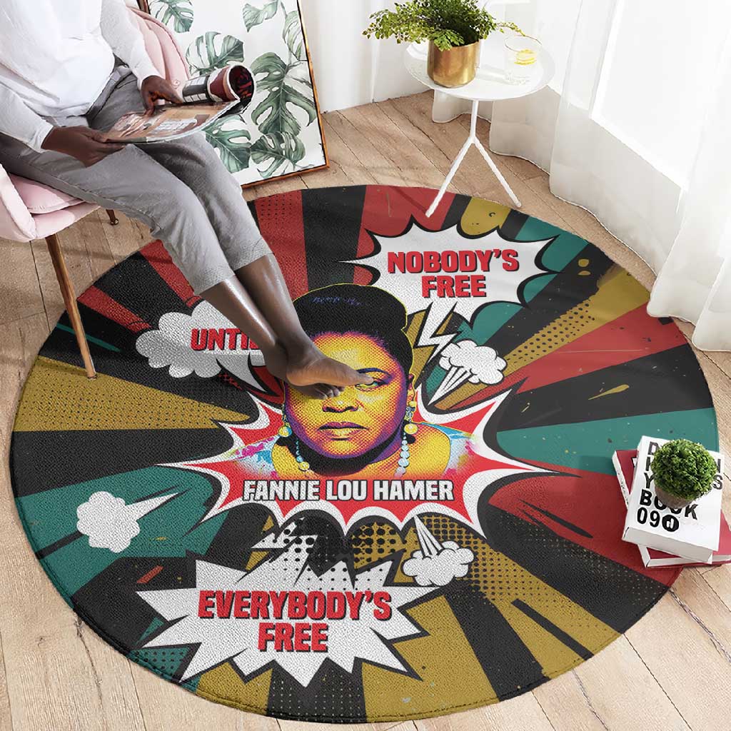 Fannie Lou Hamer Round Carpet with Pop Art Comic Style Design Bold Quote and Civil Rights Tribute - Wonder Print Shop