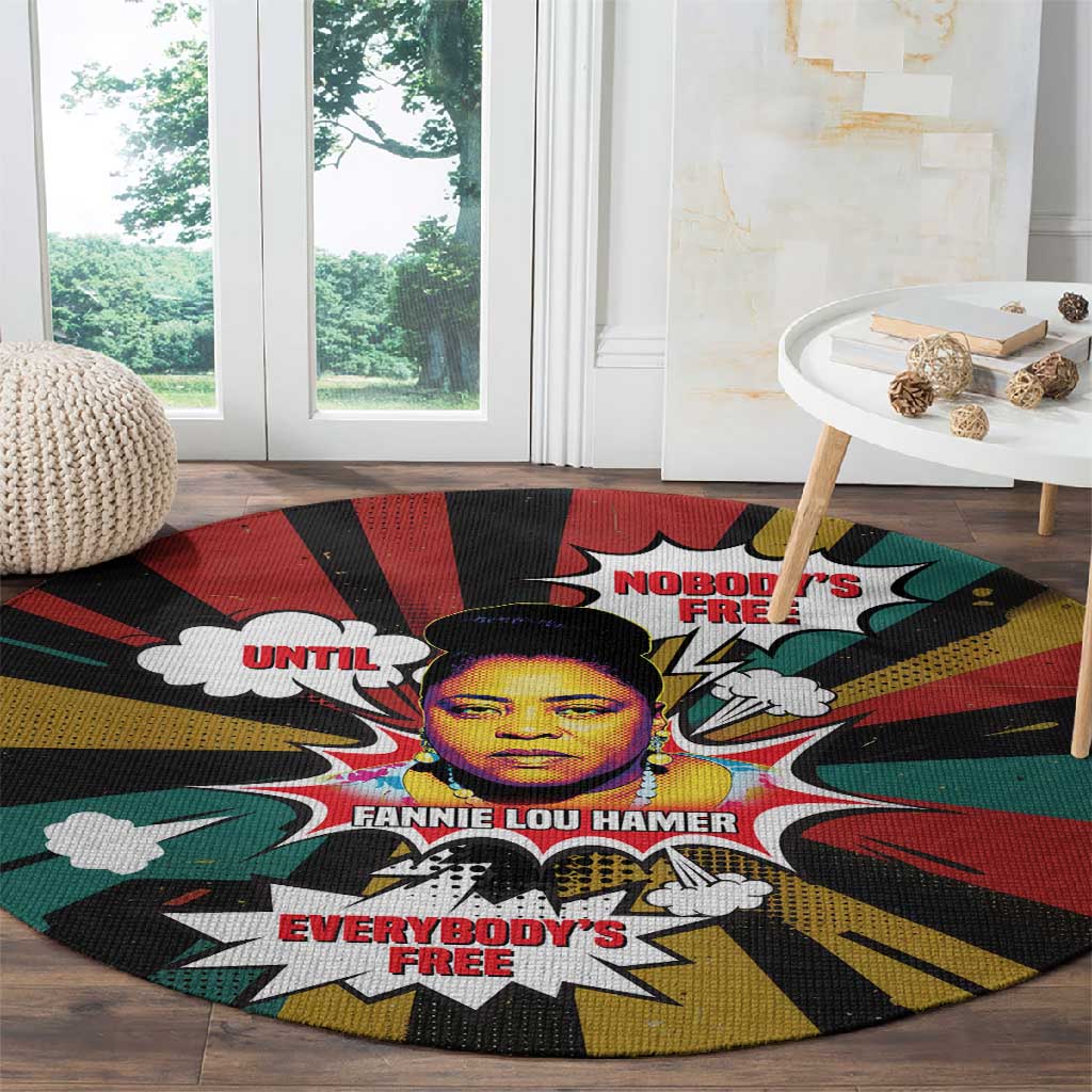 Fannie Lou Hamer Round Carpet with Pop Art Comic Style Design Bold Quote and Civil Rights Tribute - Wonder Print Shop