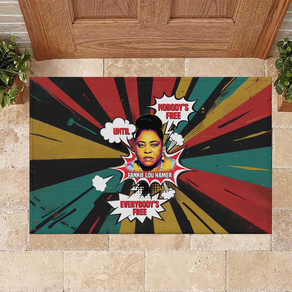 Fannie Lou Hamer Rubber Doormat with Pop Art Comic Style Design Bold Quote and Civil Rights Tribute - Wonder Print Shop