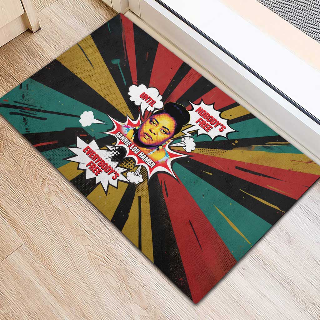 Fannie Lou Hamer Rubber Doormat with Pop Art Comic Style Design Bold Quote and Civil Rights Tribute - Wonder Print Shop