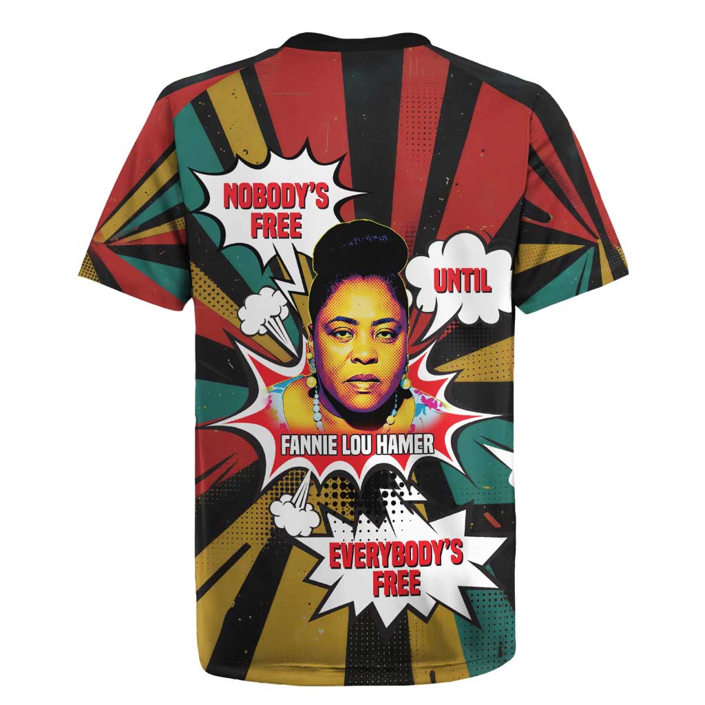 Fannie Lou Hamer Rugby Jersey with Pop Art Comic Style Design Bold Quote and Civil Rights Tribute - Wonder Print Shop