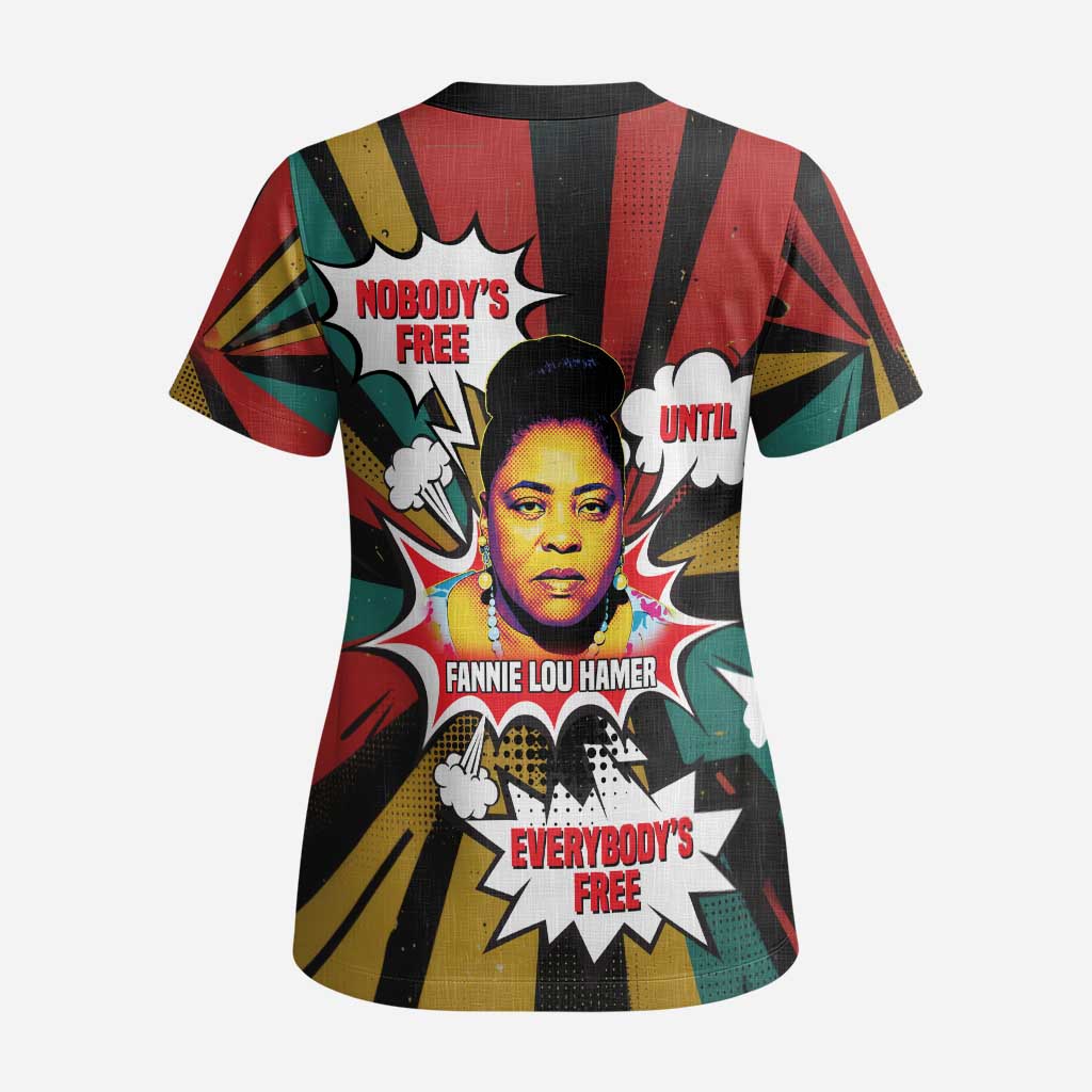 Fannie Lou Hamer Scrub Top with Pop Art Comic Style Design Bold Quote and Civil Rights Tribute - Wonder Print Shop