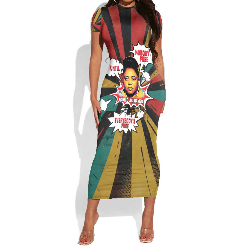 Fannie Lou Hamer Short Sleeve Bodycon Dress with Pop Art Comic Style Design Bold Quote and Civil Rights Tribute - Wonder Print Shop