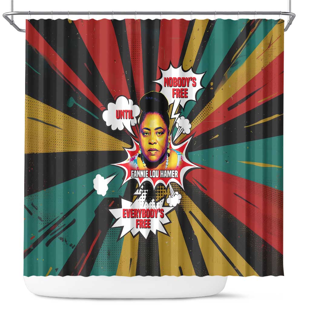 Fannie Lou Hamer Shower Curtain with Pop Art Comic Style Design Bold Quote and Civil Rights Tribute - Wonder Print Shop