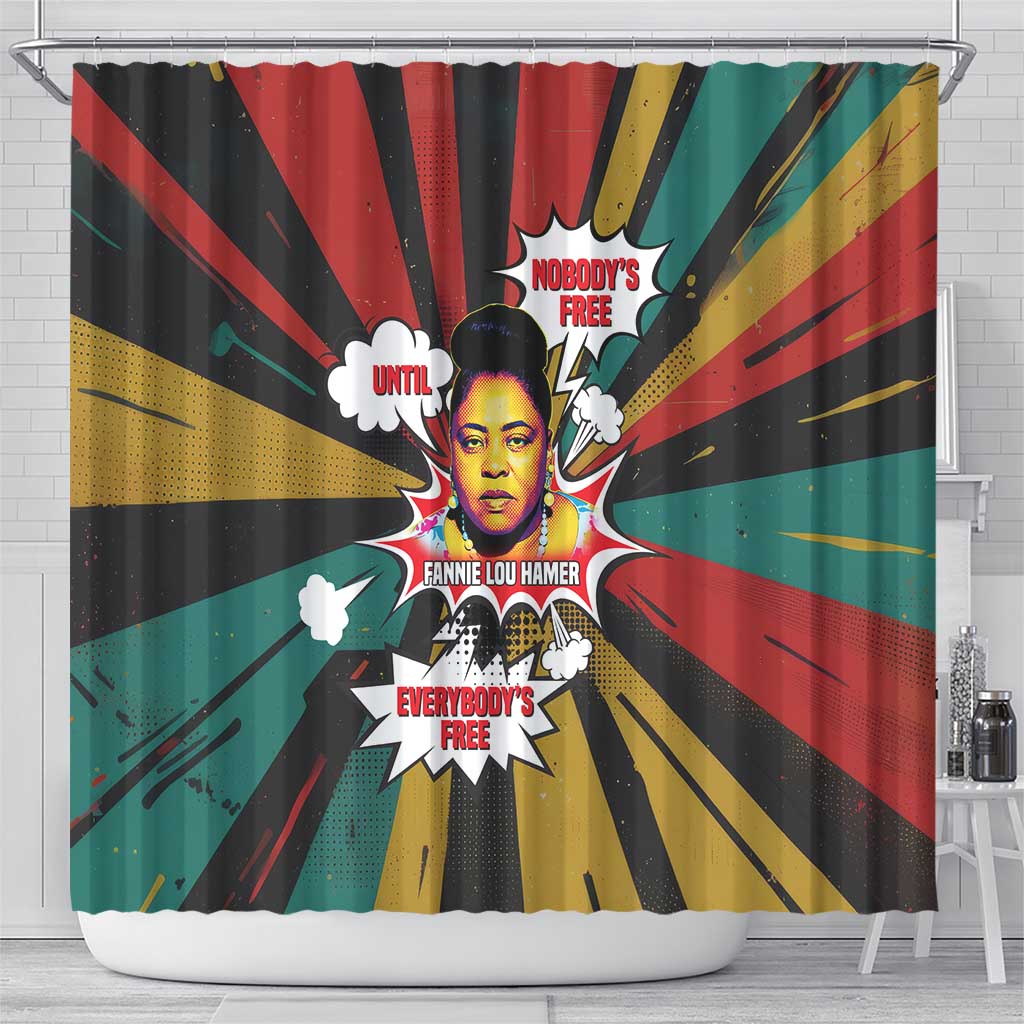 Fannie Lou Hamer Shower Curtain with Pop Art Comic Style Design Bold Quote and Civil Rights Tribute - Wonder Print Shop