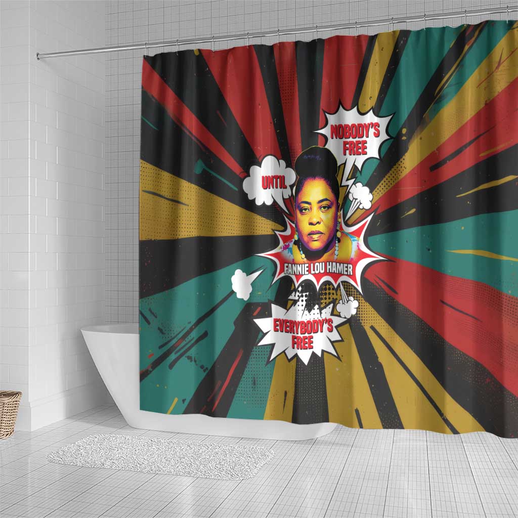 Fannie Lou Hamer Shower Curtain with Pop Art Comic Style Design Bold Quote and Civil Rights Tribute - Wonder Print Shop