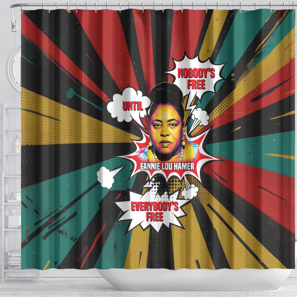Fannie Lou Hamer Shower Curtain with Pop Art Comic Style Design Bold Quote and Civil Rights Tribute - Wonder Print Shop