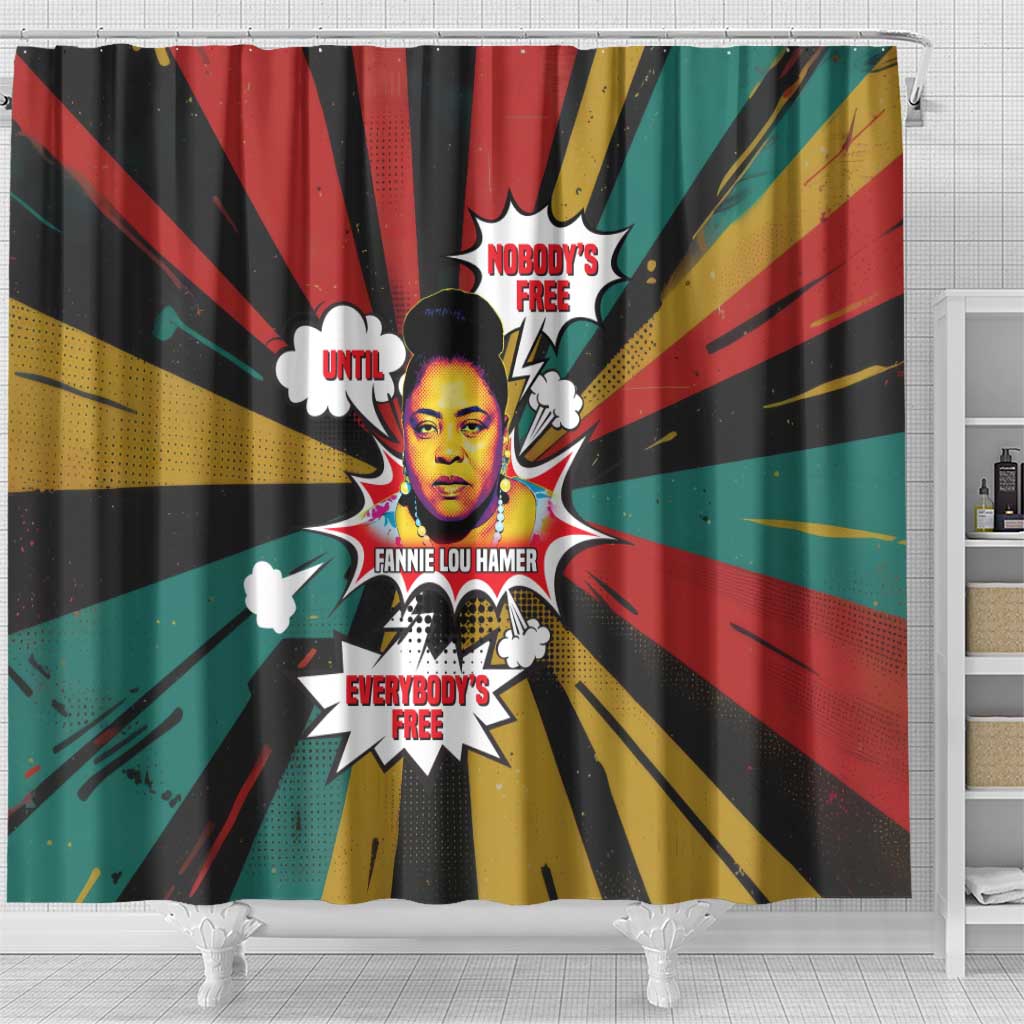 Fannie Lou Hamer Shower Curtain with Pop Art Comic Style Design Bold Quote and Civil Rights Tribute - Wonder Print Shop