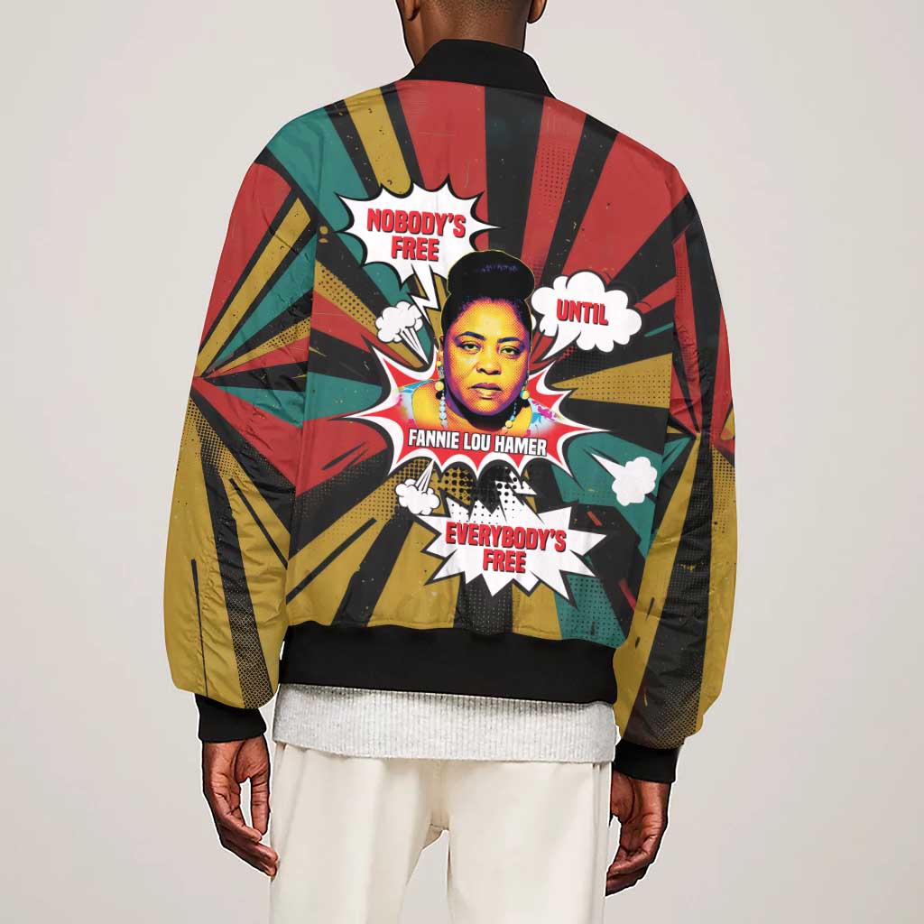 Fannie Lou Hamer Sleeve Zip Bomber Jacket with Pop Art Comic Style Design Bold Quote and Civil Rights Tribute - Wonder Print Shop