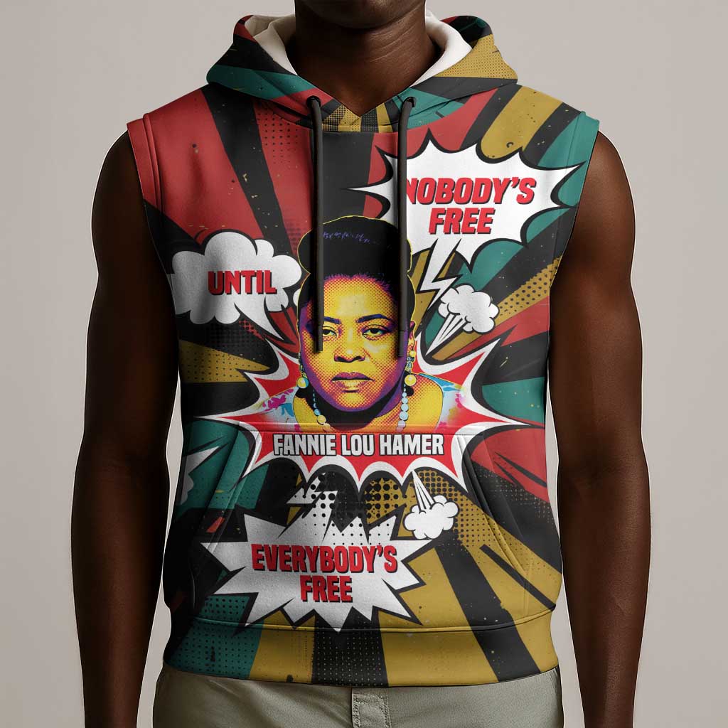 Fannie Lou Hamer Sleeveless Hoodie with Pop Art Comic Style Design Bold Quote and Civil Rights Tribute - Wonder Print Shop