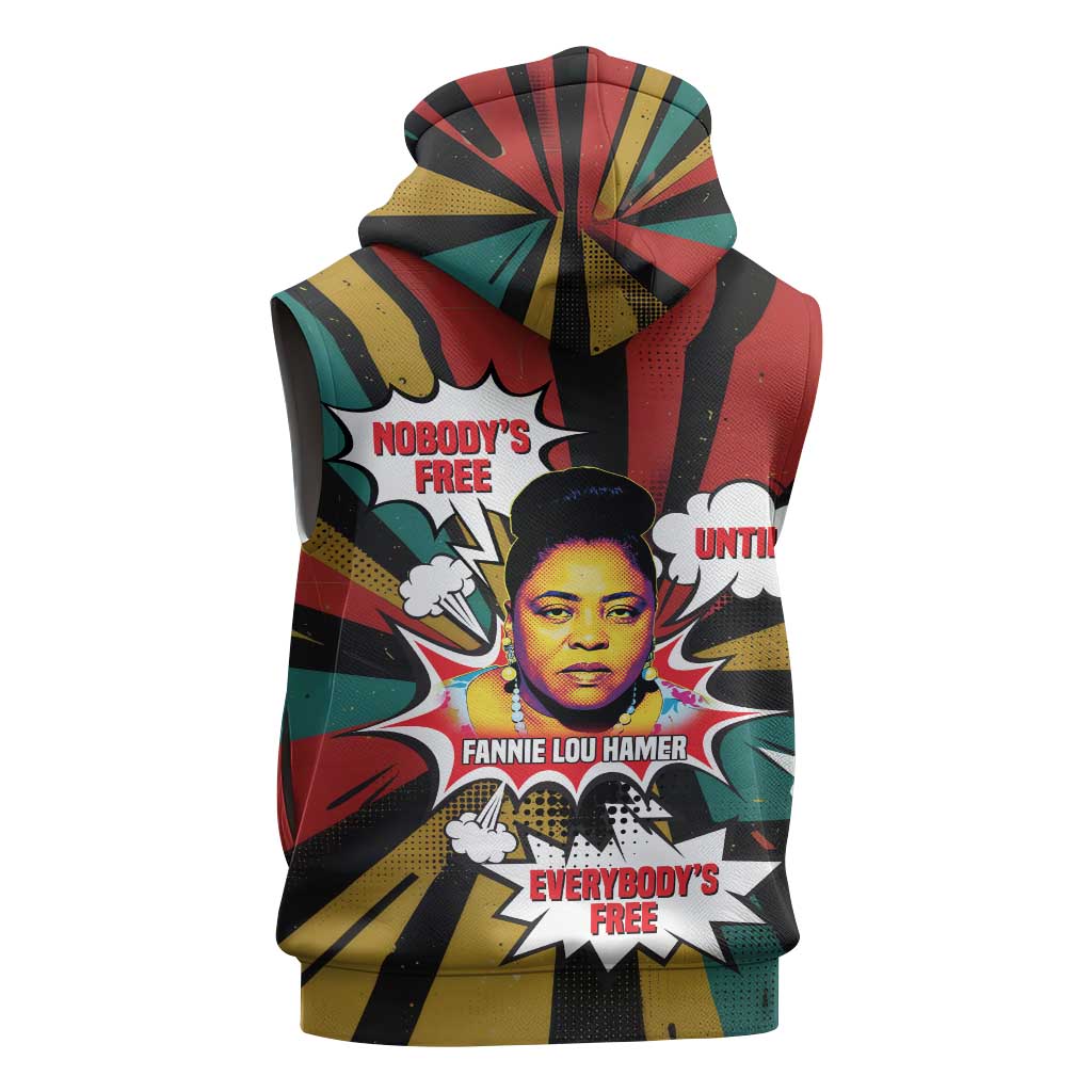 Fannie Lou Hamer Sleeveless Zip Hoodie with Pop Art Comic Style Design Bold Quote and Civil Rights Tribute - Wonder Print Shop