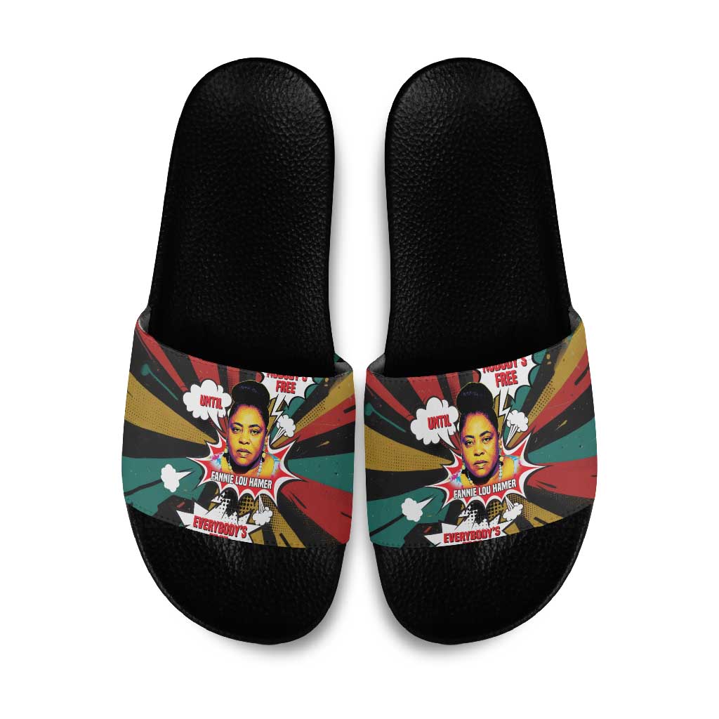 Fannie Lou Hamer Slide Sandals with Pop Art Comic Style Design Bold Quote and Civil Rights Tribute - Wonder Print Shop