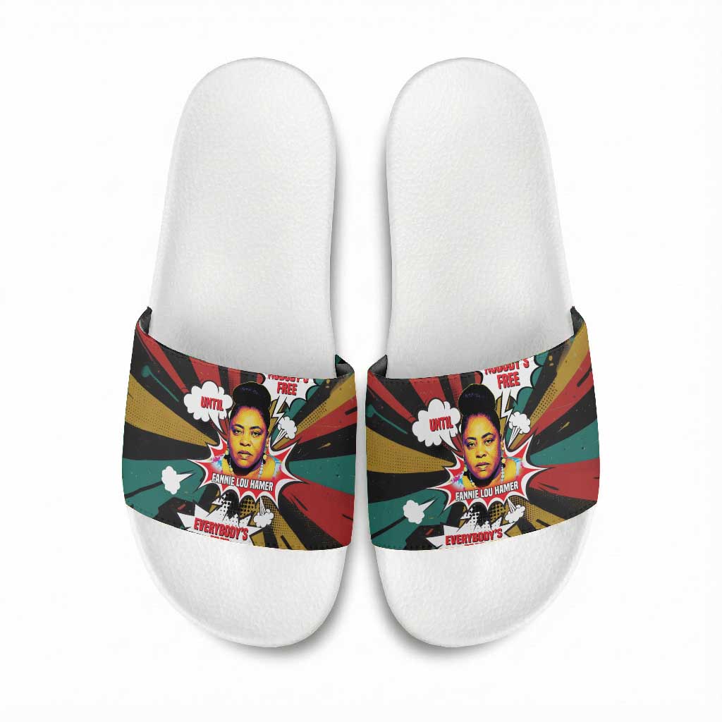 Fannie Lou Hamer Slide Sandals with Pop Art Comic Style Design Bold Quote and Civil Rights Tribute - Wonder Print Shop