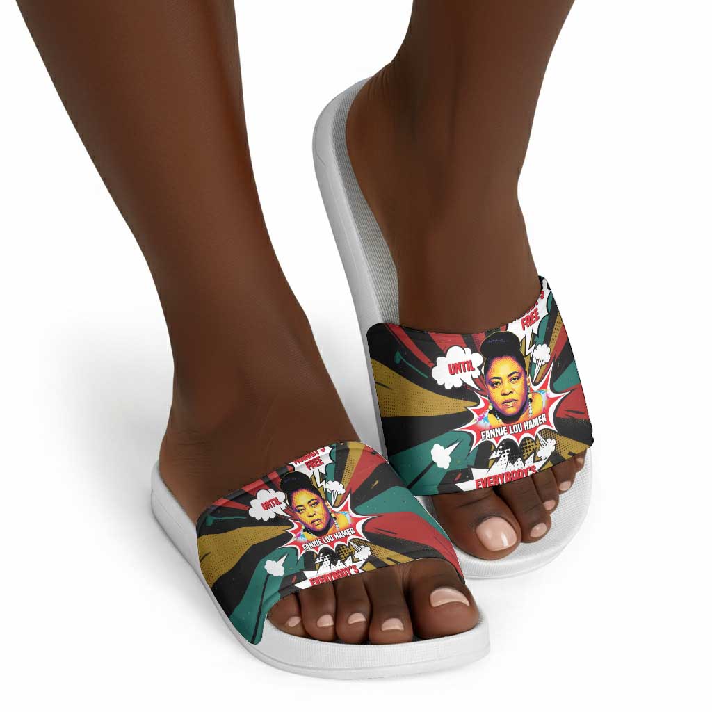 Fannie Lou Hamer Slide Sandals with Pop Art Comic Style Design Bold Quote and Civil Rights Tribute - Wonder Print Shop