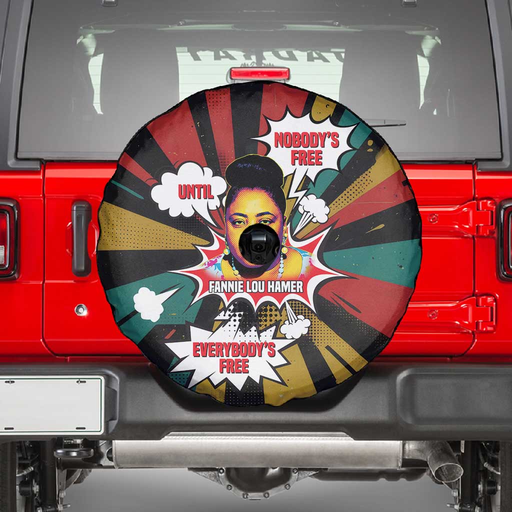 Fannie Lou Hamer Spare Tire Cover with Pop Art Comic Style Design Bold Quote and Civil Rights Tribute - Wonder Print Shop