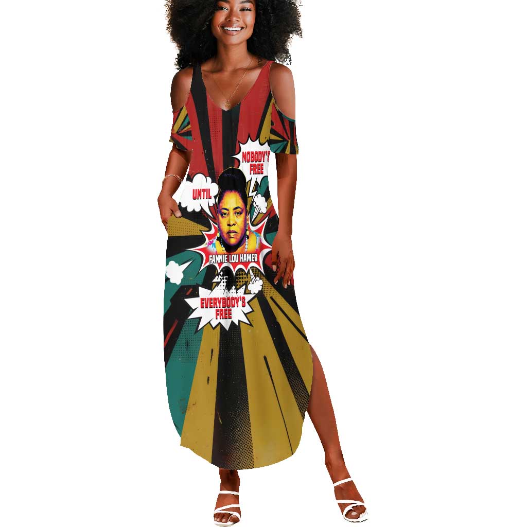 Fannie Lou Hamer Summer Maxi Dress with Pop Art Comic Style Design Bold Quote and Civil Rights Tribute - Wonder Print Shop