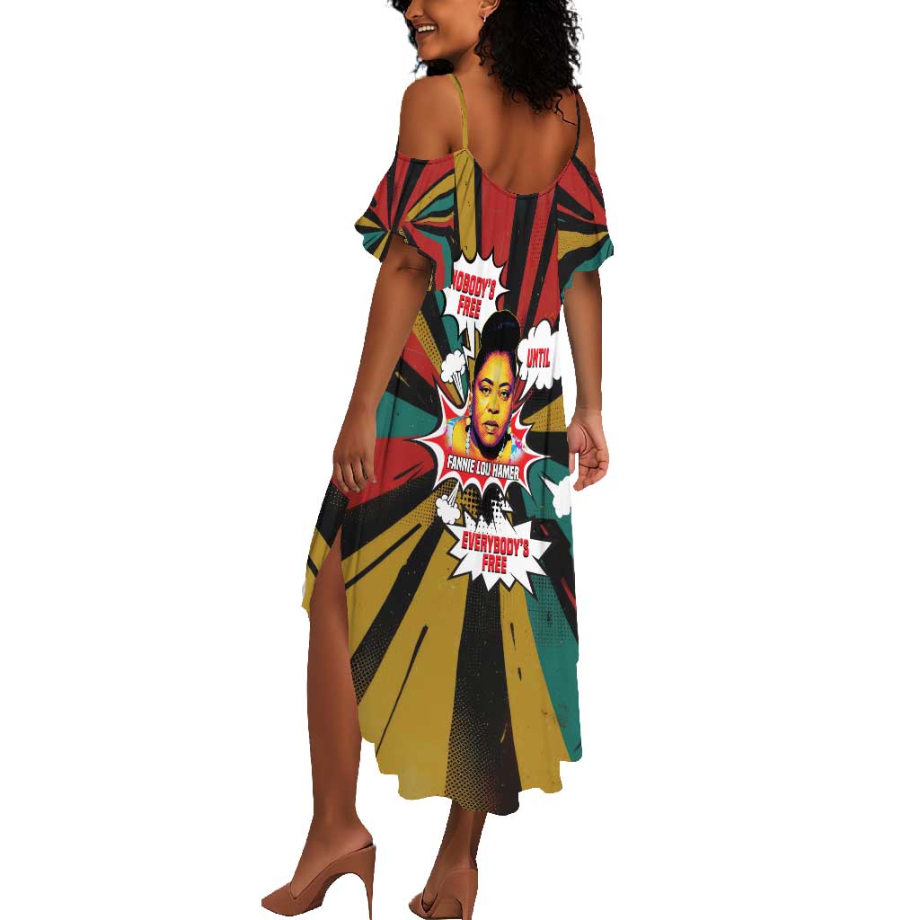 Fannie Lou Hamer Summer Maxi Dress with Pop Art Comic Style Design Bold Quote and Civil Rights Tribute - Wonder Print Shop