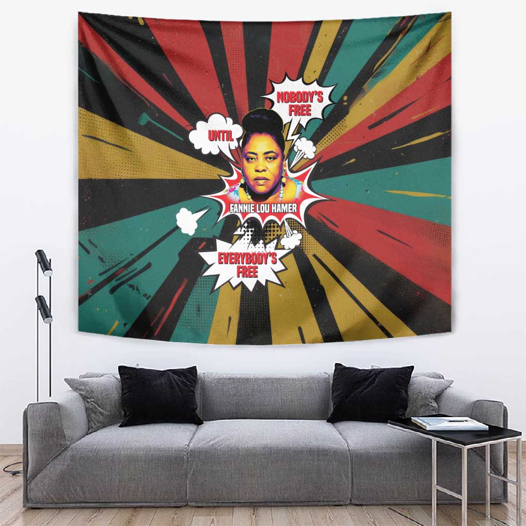 Fannie Lou Hamer Tapestry with Pop Art Comic Style Design Bold Quote and Civil Rights Tribute - Wonder Print Shop