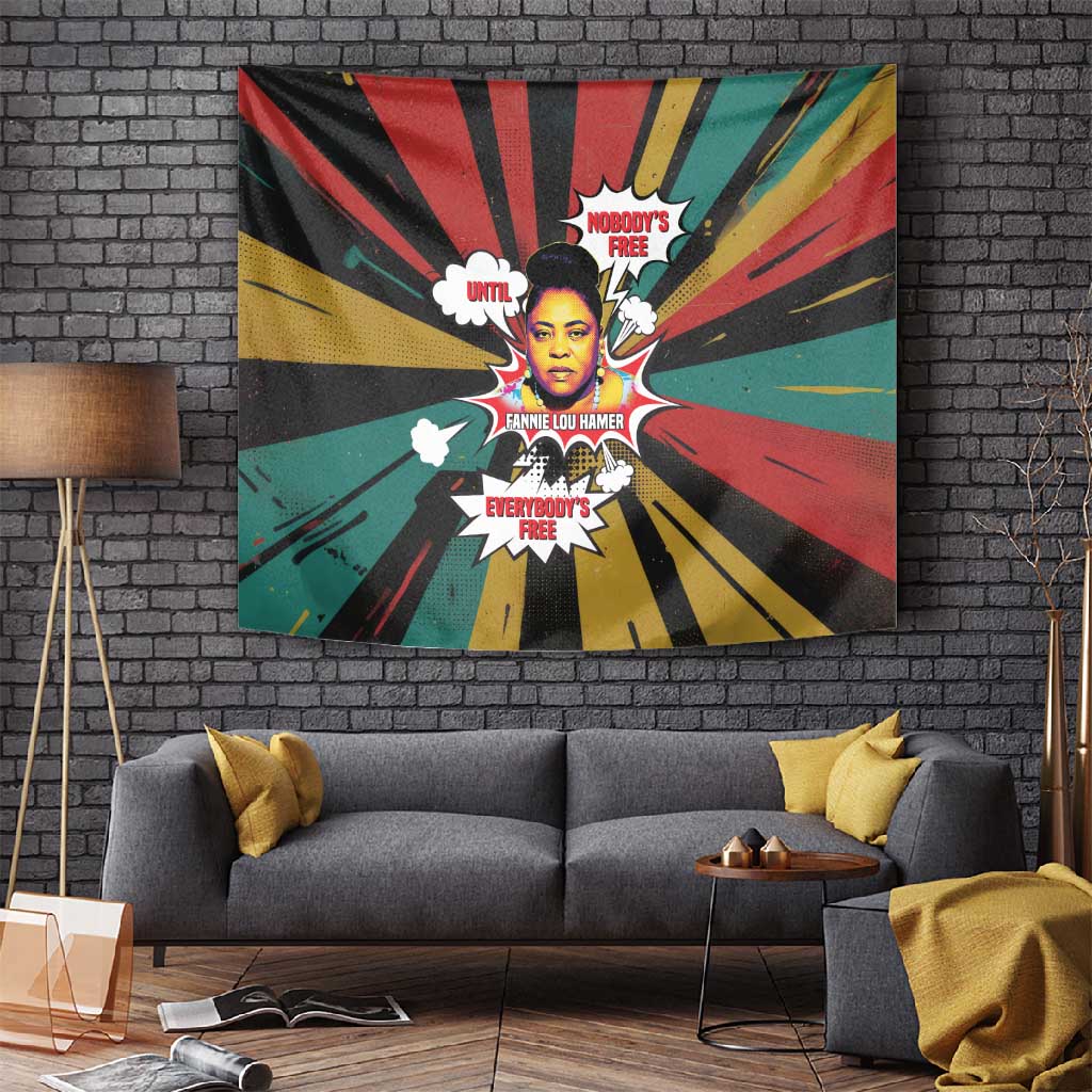 Fannie Lou Hamer Tapestry with Pop Art Comic Style Design Bold Quote and Civil Rights Tribute - Wonder Print Shop