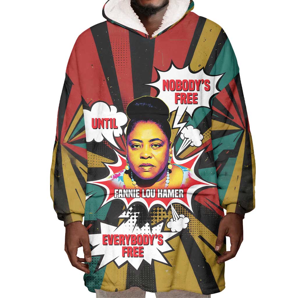 Fannie Lou Hamer Wearable Blanket Hoodie with Pop Art Comic Style Design Bold Quote and Civil Rights Tribute - Wonder Print Shop